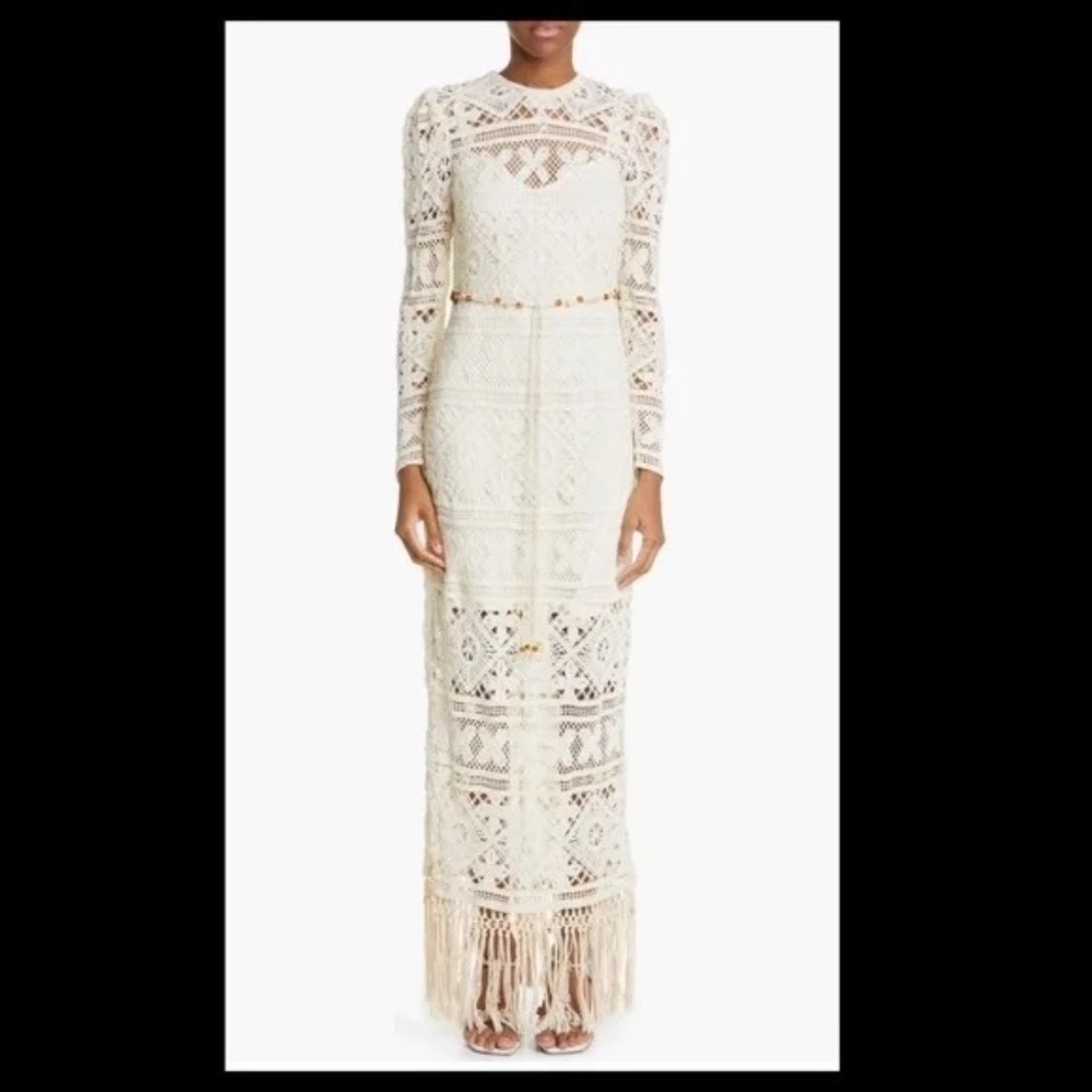 Zimmermann Ivory Crochet Long-Sleeve Maxi Dress